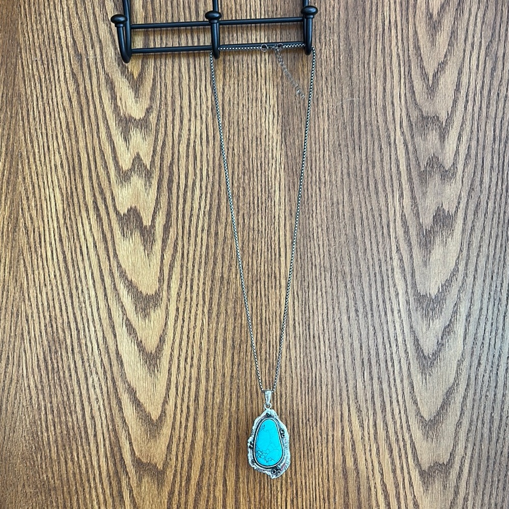 Silver Pendant Necklace with Turquoise Stone
